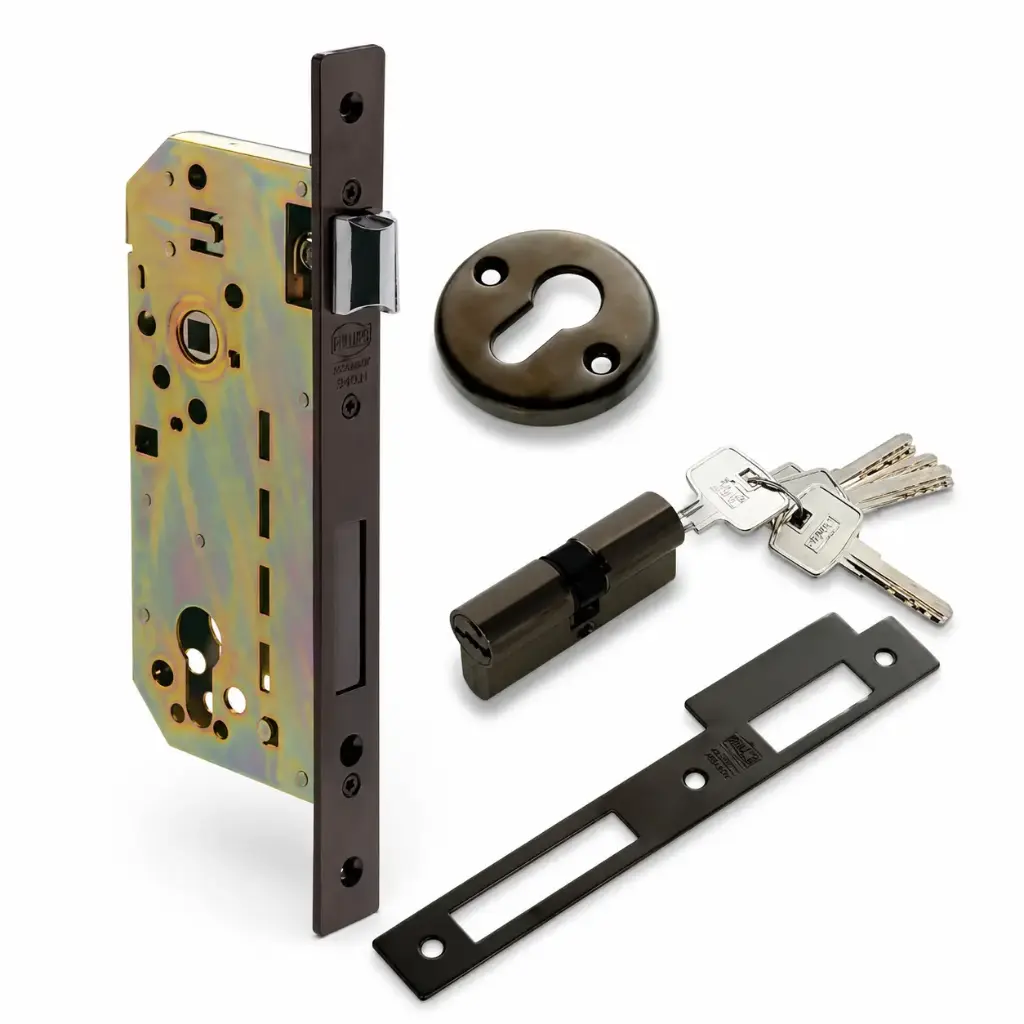 Cerradura Incrustar Entrada Principal 340 Negra 85x50mm C/T Amig Feh