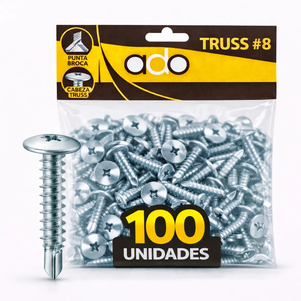 Tornillo Truss Cabeza Extraplana Punta Broca Zinc #8 Ca Mejia Bolsa X 100u