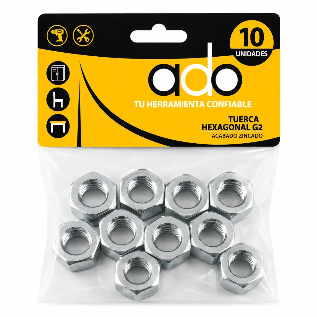 Tuerca Hexagonal G2 Zincada Pack 10u