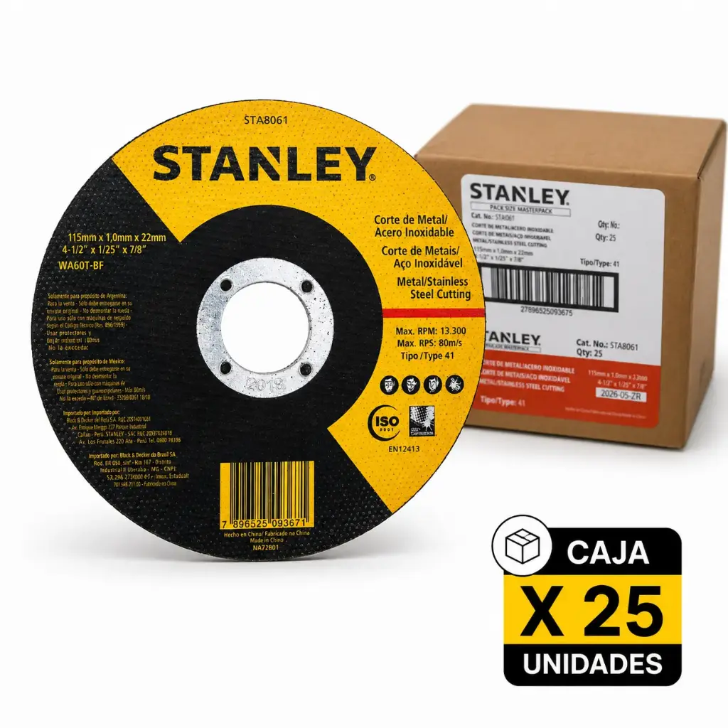 Disco Abrasivo Fino Stanley 4.1/2 Caja X 25u