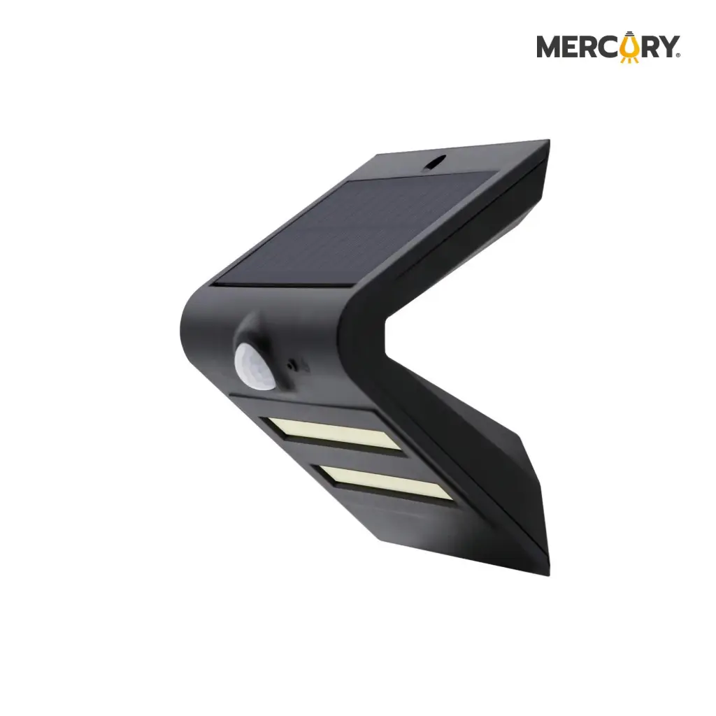 Aplique Solar Led Luxury Black 2w 6500k Ip65 Sensor Mercury