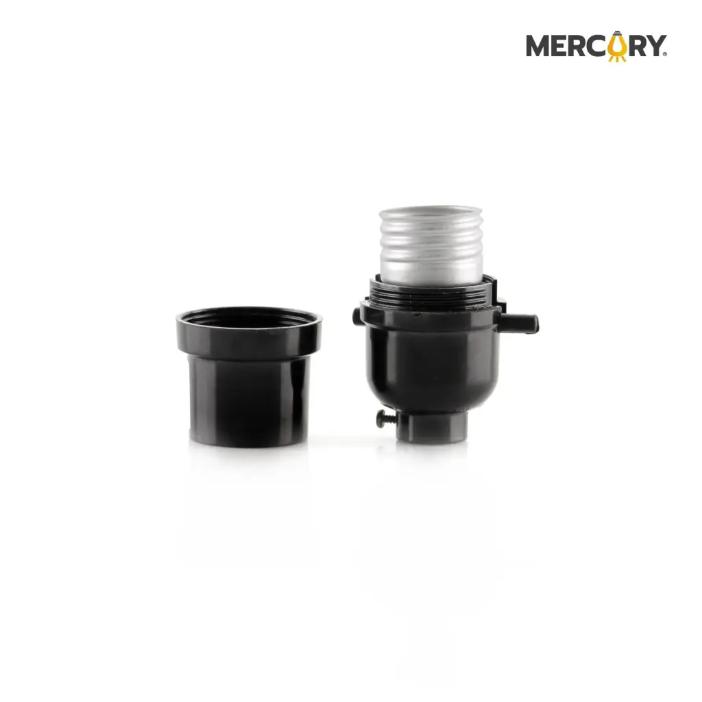 Portalampara Negro E27 + Switch Paso Titanium