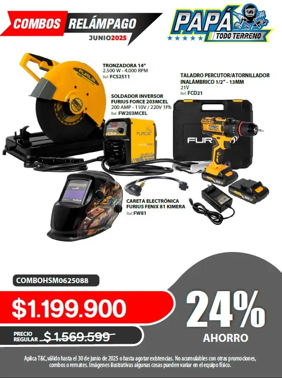 Combo Tronzadora FCS2511 + Soldador FW203MCEL + Careta FW81 Furius