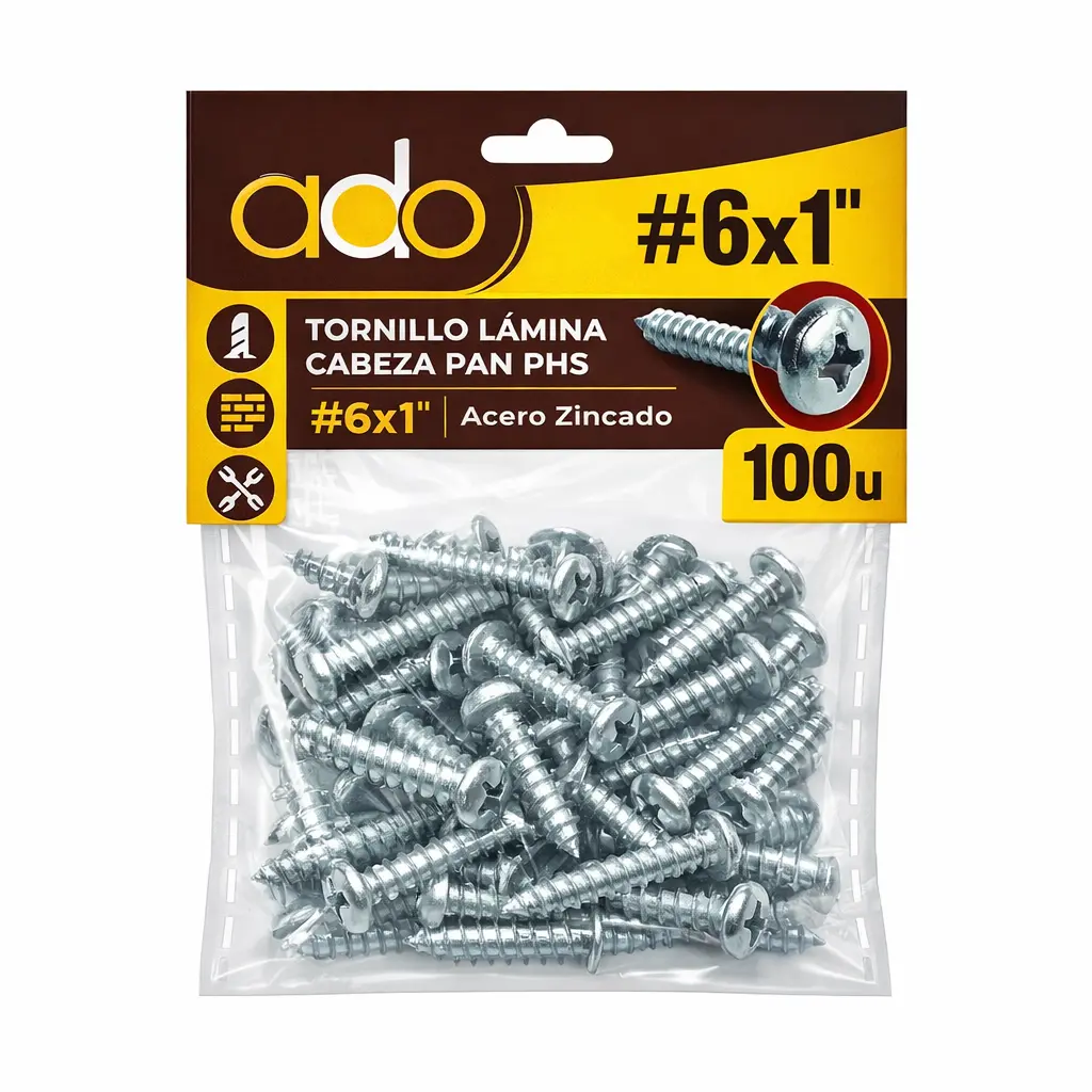 Tornillo Lamina Cabeza Pan Phs. #6 x 100 Und
