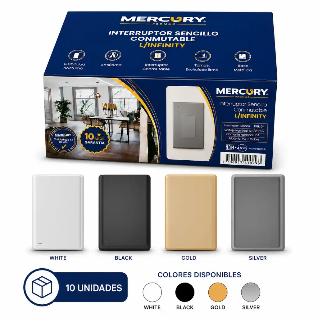 Interruptor Sencillo Conmutable Mercury L/Infinity Caja
