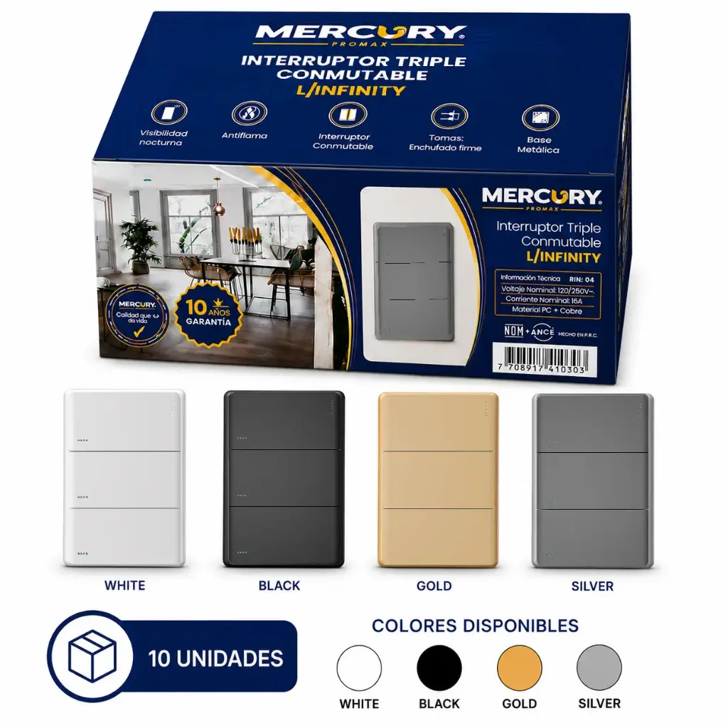 Interruptor Triple Conmutable Mercury L/Infinity Caja 10u