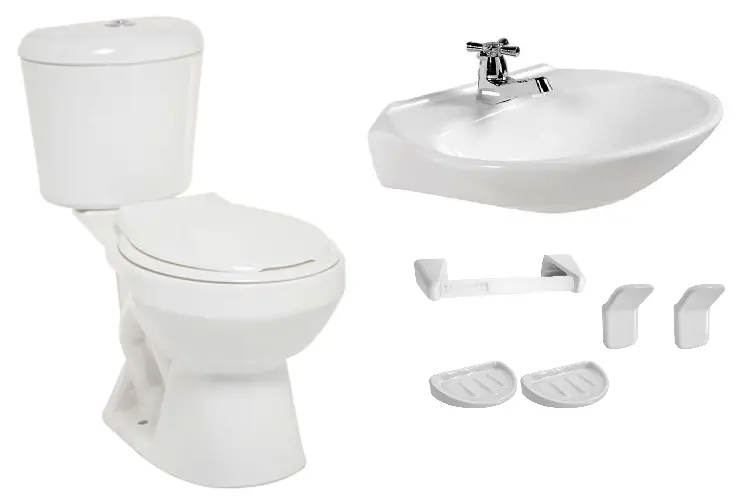 Combo Sanitario Tairona + Lavamanos Océano + accesorios 5pz Sin Pedestal Blanco Roma