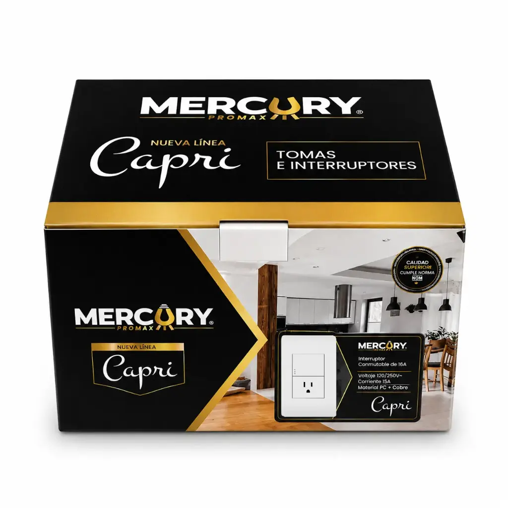 Toma + Interruptor Mercury Blanco Capri Caja 10u