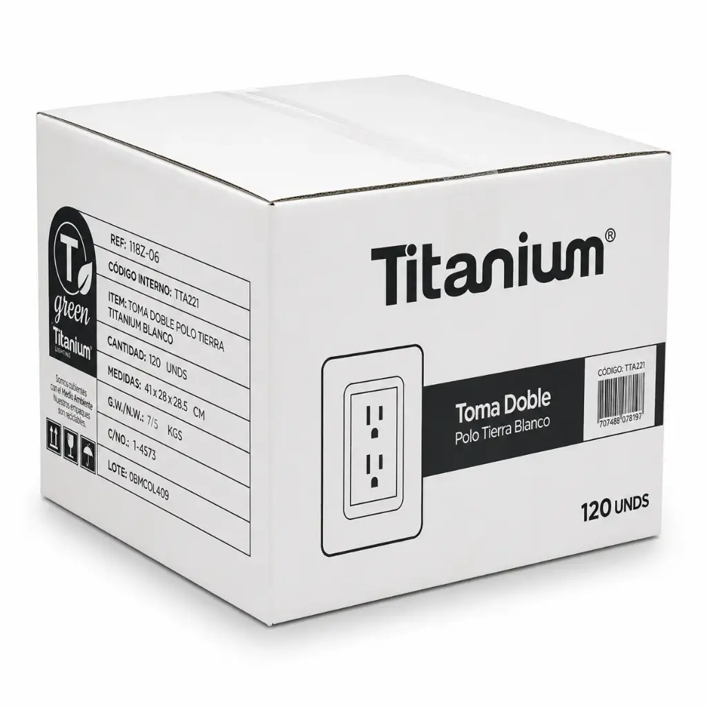 Toma Doble Polo Tierra Titanium Blanco Caja 120u