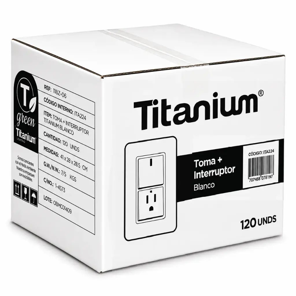 Toma + Interruptor Titanium Blanco Caja 120u 