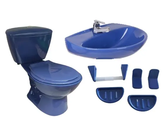 Combo Sanitario Quimbaya + Lavamanos Guatapuri + accesorios 5pz Sin Pedestal Azul Celeste Roma