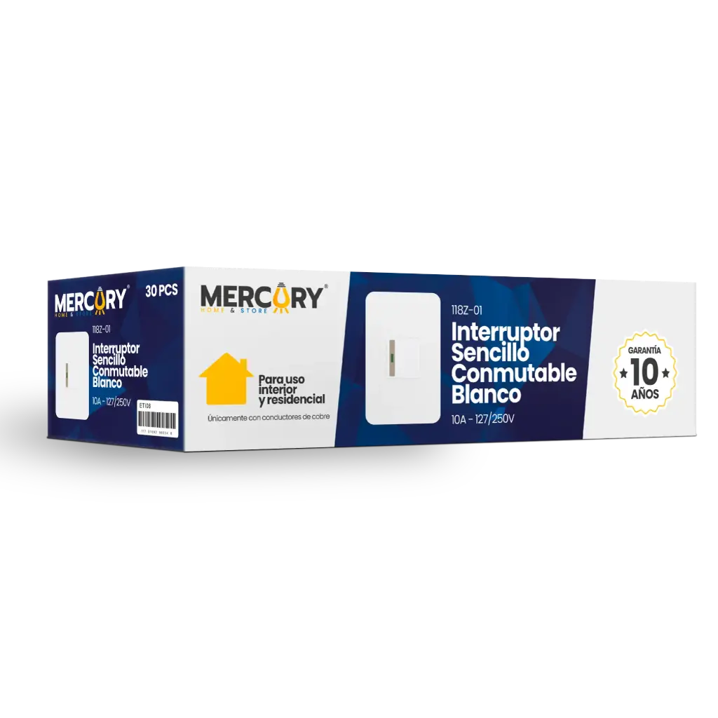 Interruptor Triple Conmutable Mercury Blanco 118z-03 Caja 30u