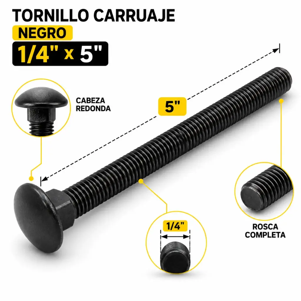 Tornillo Carruaje Negro 1/4x5"