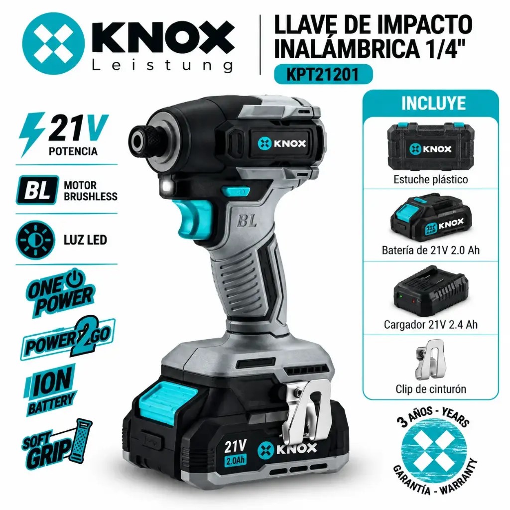 Atornillador De Impacto Inalambrico 1/4" Brushless 21v Knox