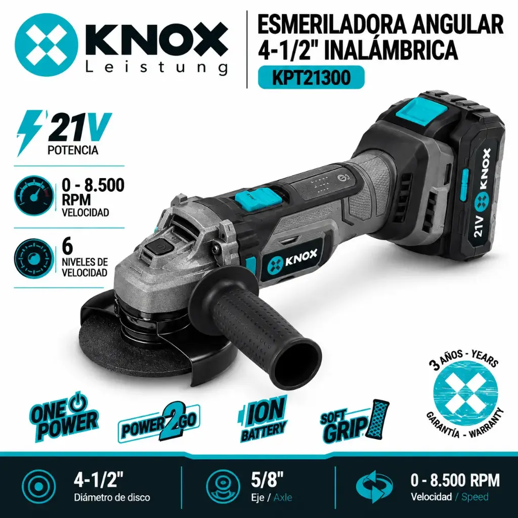 Pulidora Angular Inalambrica 4-1/2" (115mm) Brushless Knox