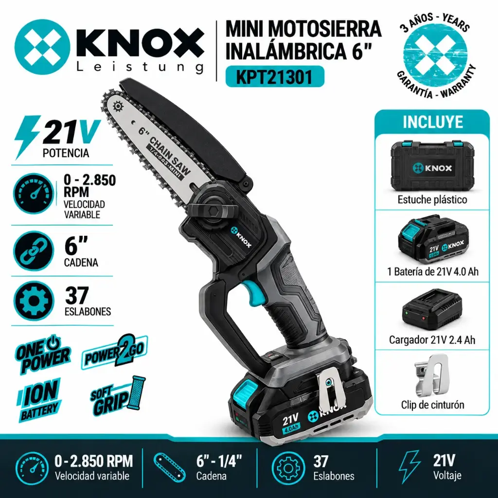 Mini Motosierra Inalambrica 6" Brushless 21v - 2850 Rpm Knox