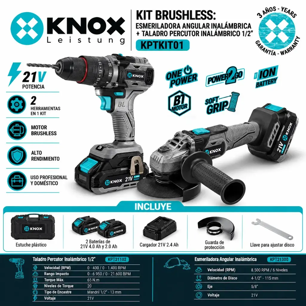 Kit Brushless: Pulidora Angular Inalambrica 21v – 8500 Knox