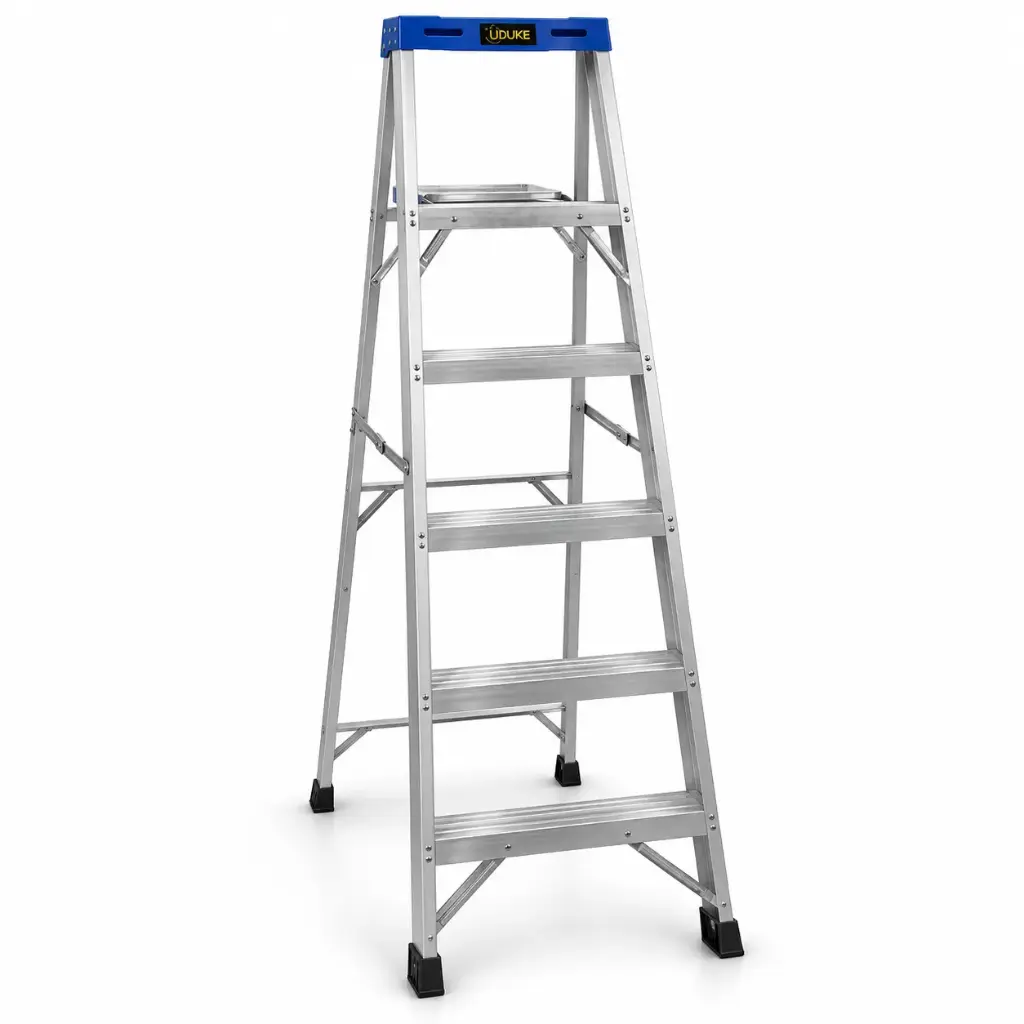 Escalera De Aluminio 5 Peldaños Cap 150 Kilos Uso Industrial Con Plataforma 170cm Uduke 