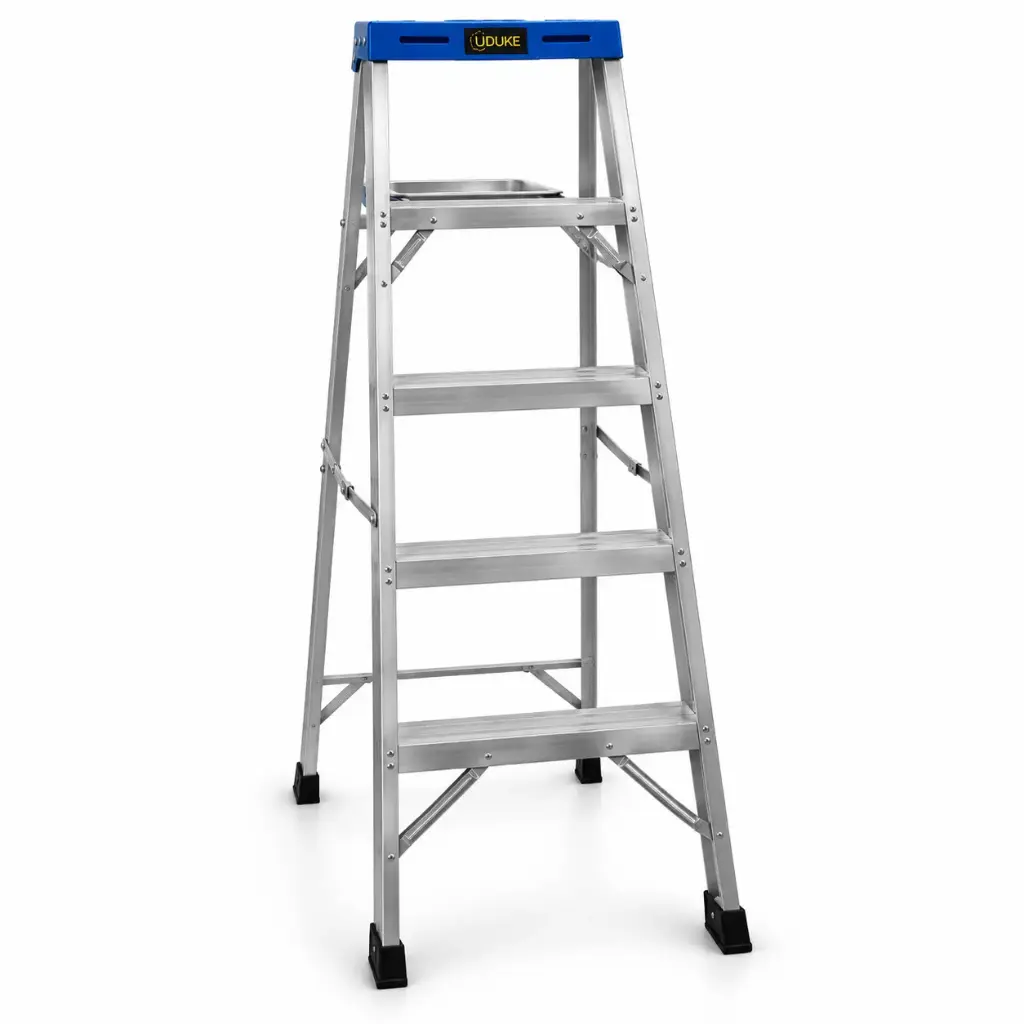 Escalera De Aluminio 4 Peldanos Cap 150 Kilos Uso Industrial Uduke Con Plataforma 140 Cms (Ht1314)
