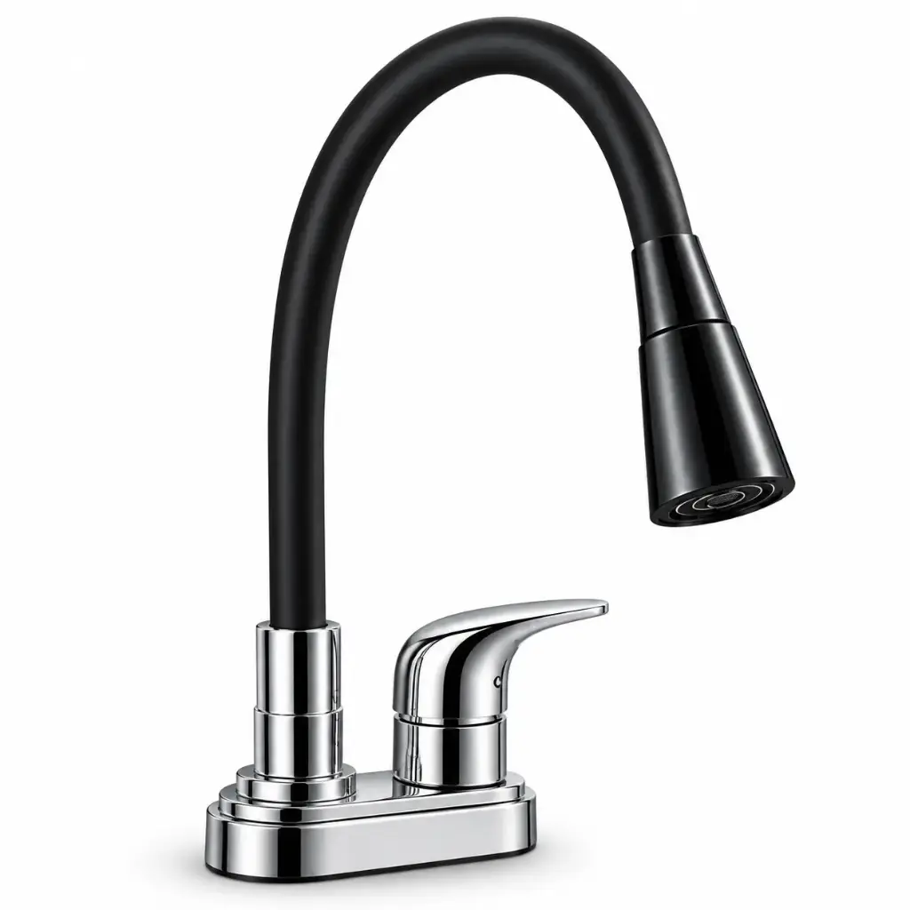 Llave Lavaplatos Cierre lateral Plastica Negra Cuello Flexible Fermetal