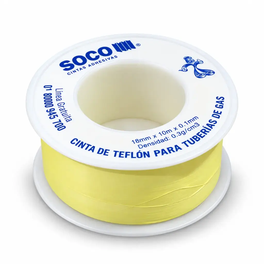 Cinta Teflon Gas Amarillo 18x10mts Soco
