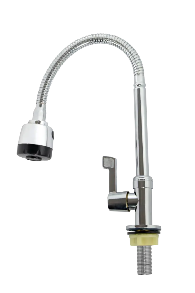 Llave Lavaplatos Agua Fría Mesón Cuello Flexible Cromo Valqua