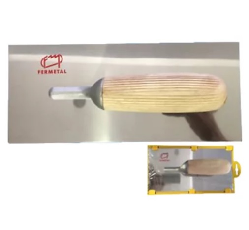 [L-005] Llana Metálica Acero Inoxidable Mango Madera 280 x120mm Profesional Fermetal