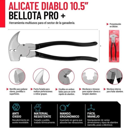 [PL01L105PP] Alicate Hacendado Diablo Bellota