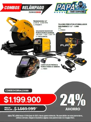 [HSM0625088] Combo Tronzadora FCS2511 + Soldador FW203MCEL + Careta FW81 Furius