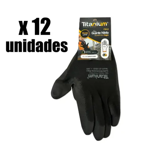 Guante Nitrilo Economico Alta Calidad Negro Titanium Pack 12p