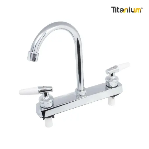 [TTA66] Mezclador Lavaplatos 8" Titanium Cuello Fijo/Abs Manija/Palanca