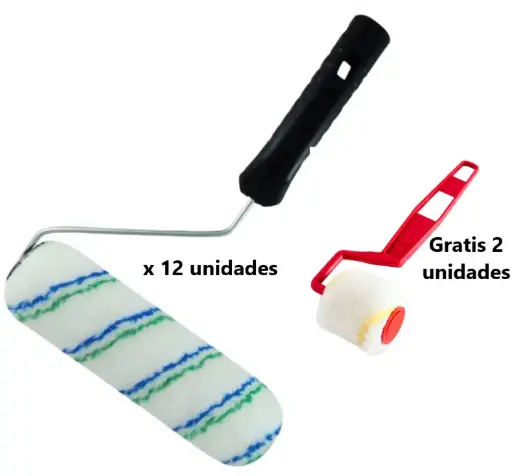 [7707342742010x12] Rodillo Popular 9" x 12und + Rodillo Mini 3" Caribe