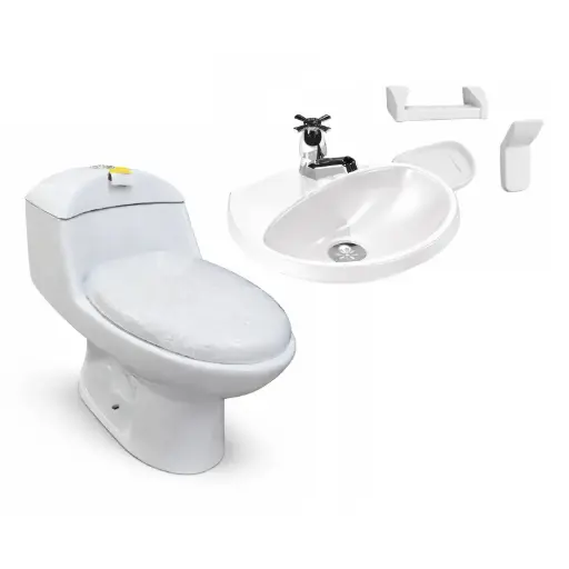 [SAN-01-COM] Combo Sanitario Porcelana One Piece + Lv Acuario + Acc Kit
