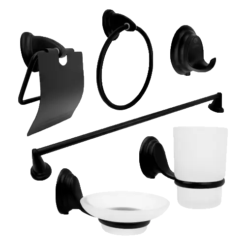 [FGR31] Juego De Accesorios Baño X6 Acero Negro Mate Mercury