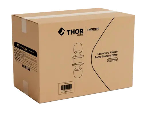 [THCHA116-30] Cerradura Alcoba Cilíndrica Bronce Pomo Madera Clara Thor Caja X 30u