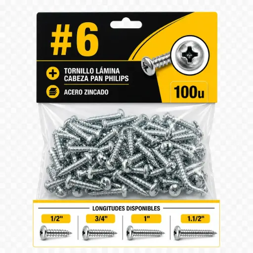 Tornillo Lamina Cabeza Pan Philips #6 Pack X 100u