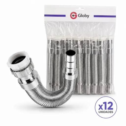 [F6101-2-12] Sifon Flexible Sencillo Cromado Globy Docena
