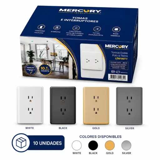 Toma Doble Polo A Tierra Mercury L/Infinity Caja 10u