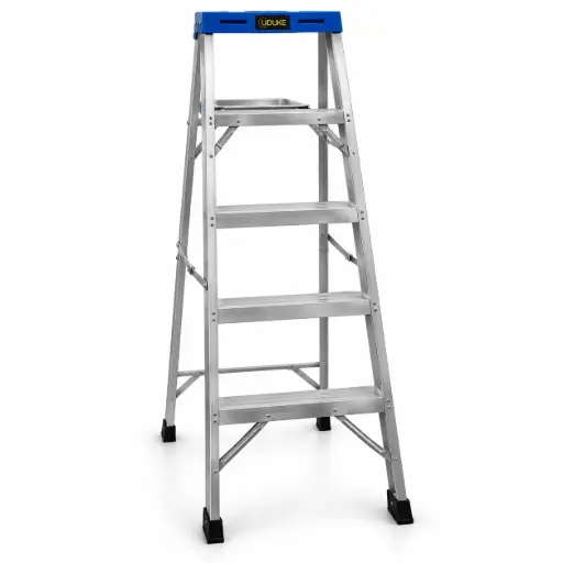 [13645 - HT1314] Escalera De Aluminio 4 Peldaños Cap 150 Kilos Uso Industrial Con Plataforma 140cm Uduke 