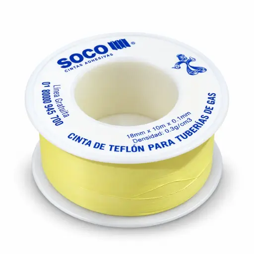 [1703] Cinta Teflon Gas Amarillo 18x10mts Soco