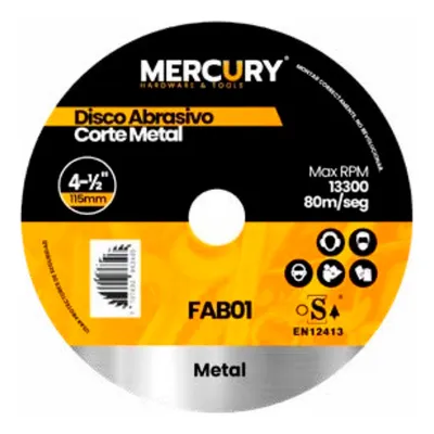 Disco Abrasivo Fino Corte Metal 1.2mm Mercury