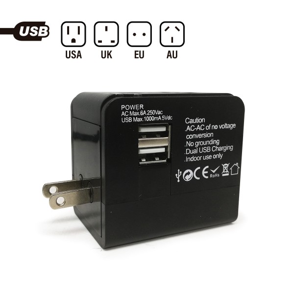 ADAPTADOR DE CORRIENTE UNIVERSAL MULTIPLE VIAJERO USB SK001 SUKRA 