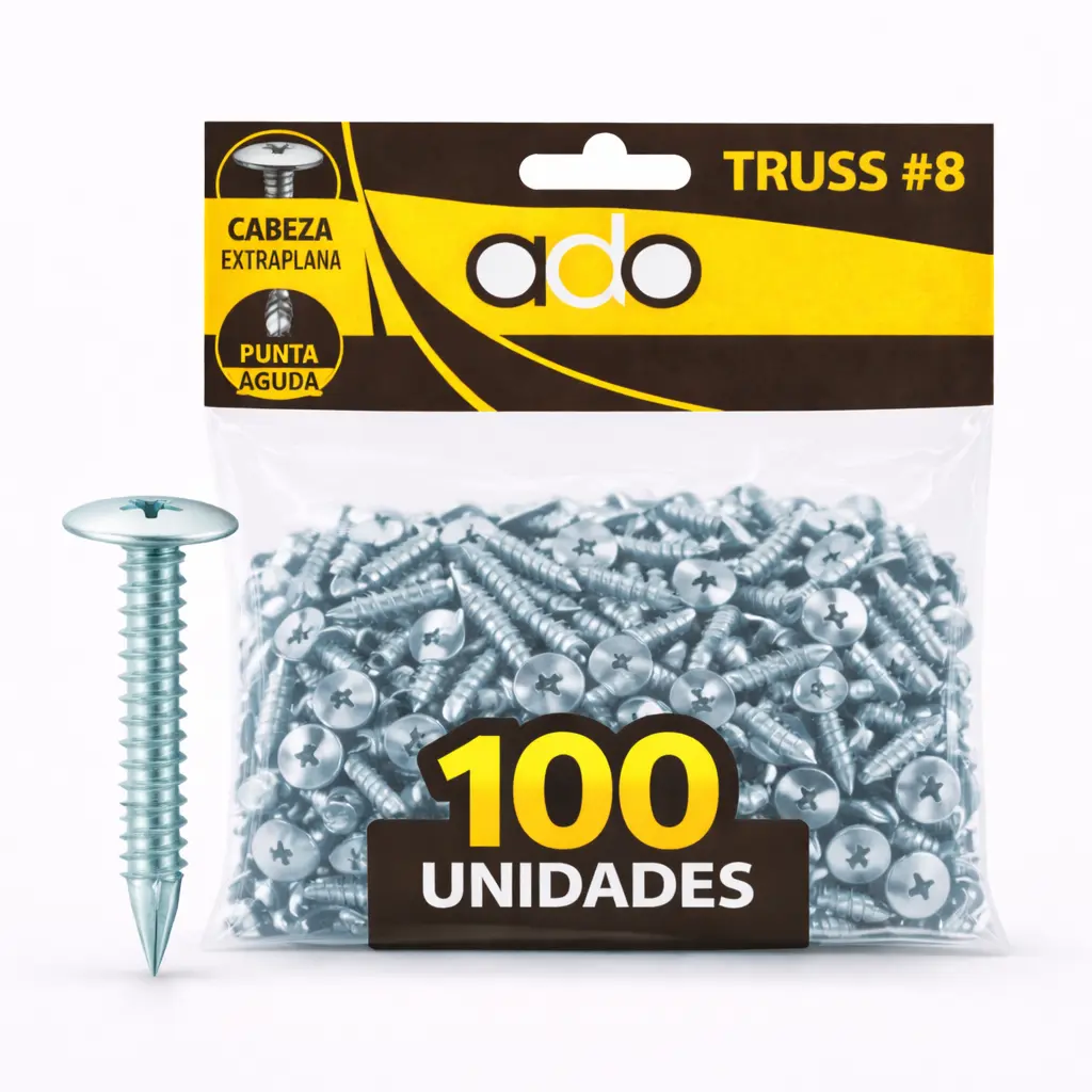 Tornillo Truss Cabeza Extraplana Punta Aguda Zinc #8 Ca Mejia Bolsa X 100u