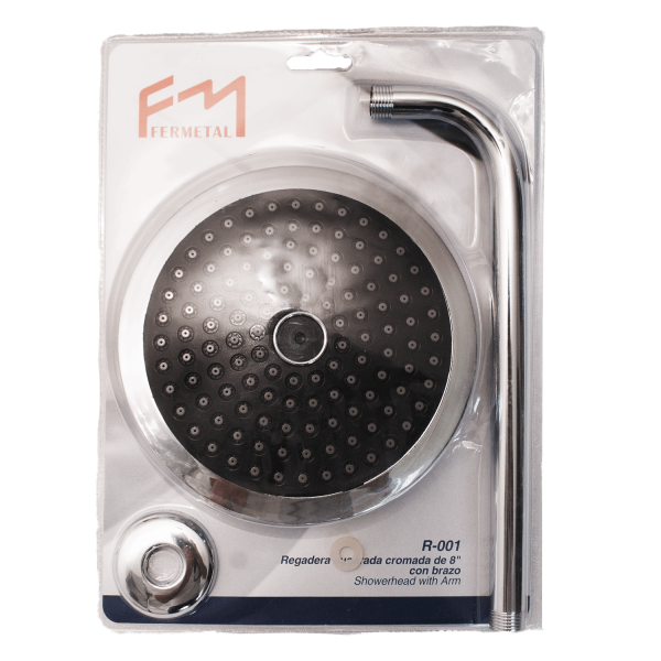 Ducha regadera redonda 8” cromada con brazo Fermetal