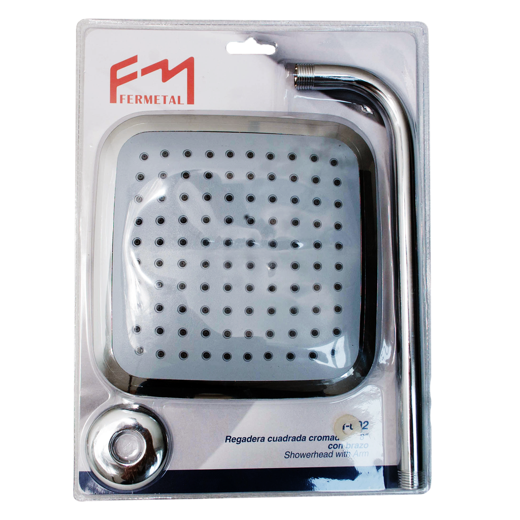 Ducha regadera cuadrada 8” cromada con brazo Fermetal
