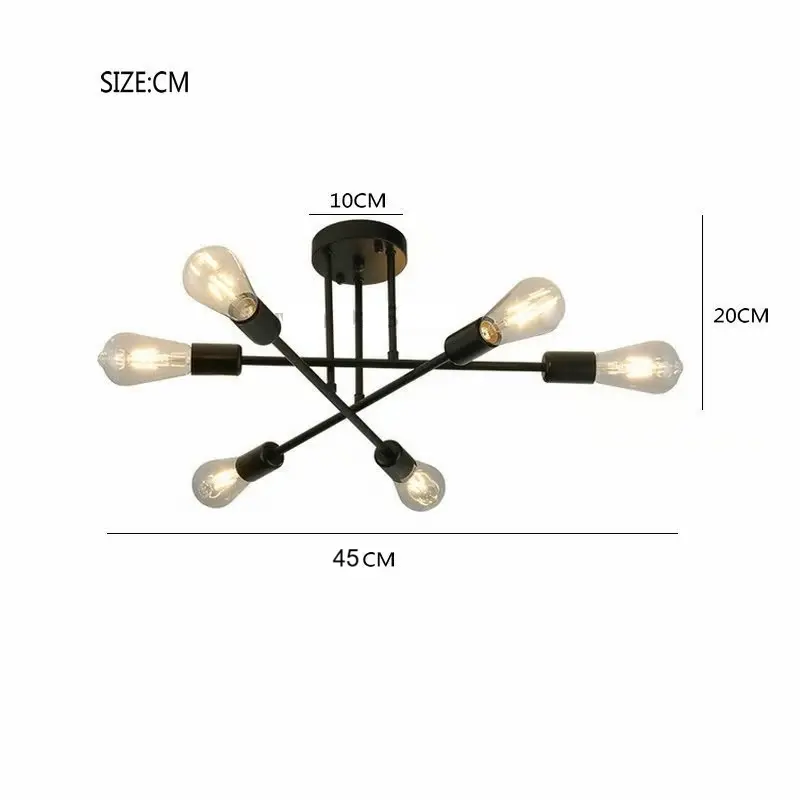 Lampara Araña de Vidrio 6 Luces Oro/Negro 45X24 6XE27 Mercury