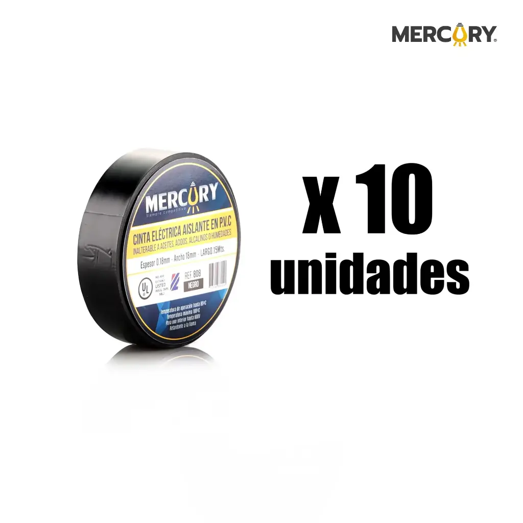 Cinta Aislante Mercury 15m x 10u