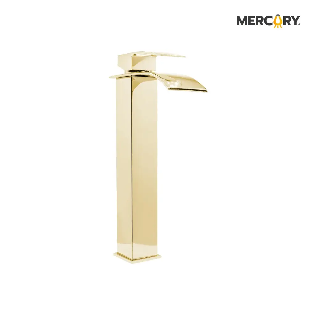 Llave Lavamanos Monocontrol Luxury Golden Alto Tipo Cascada Mercury