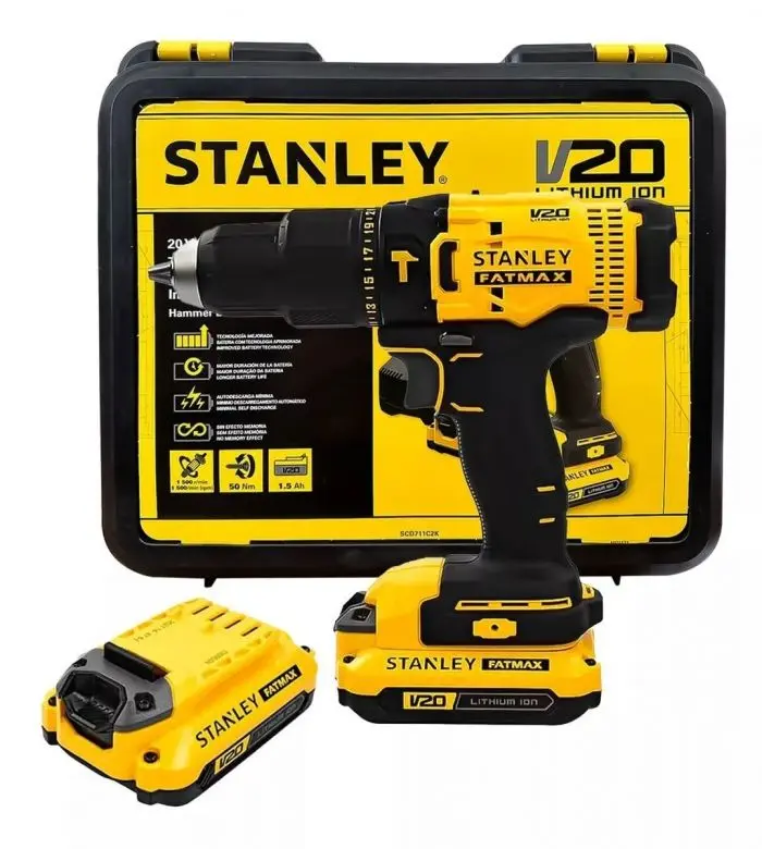 Taladro inalámbrico percutor 1/2 20v + 2 baterías y cargador Stanley