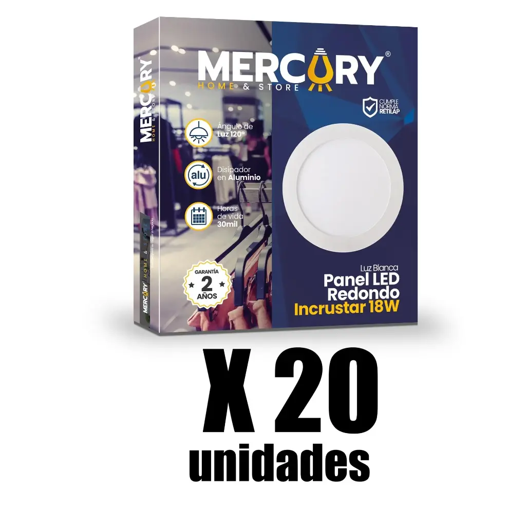 Panel Led Incrustar Redondo 18w 6500k Mercury x 20u